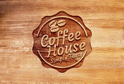 Carved Wood Logo Mockup PSD