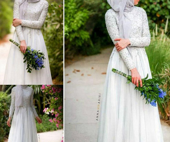 bohemian long sleeve muslim bridal dress