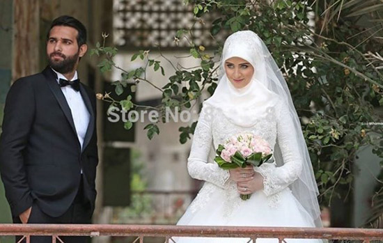 high neck long sleeve muslim wedding dresses 2