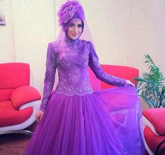 long lace sleeve islamic wedding dress