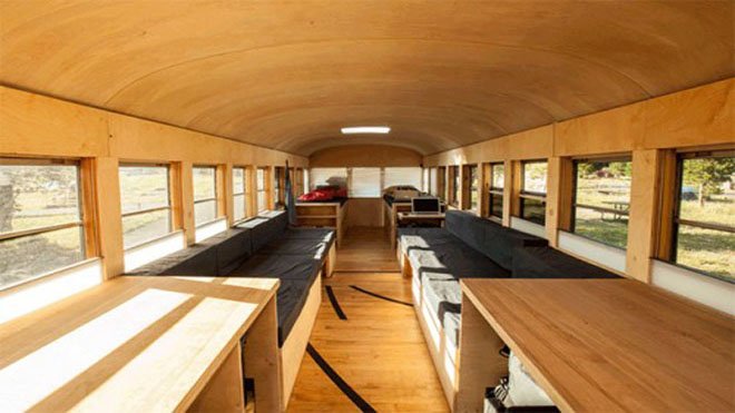 Studen Turns an Old School Bus into a Cozy Mobile Home