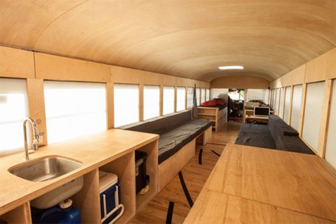 Studen Turns an Old School Bus into a Cozy Mobile Home