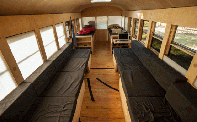 Studen Turns an Old School Bus into a Cozy Mobile Home