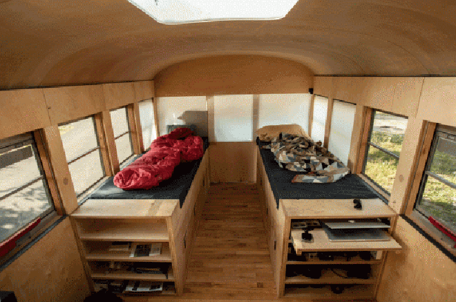 Studen Turns an Old School Bus into a Cozy Mobile Home