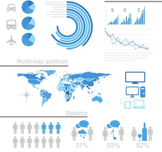 Analytics, World Map & Statistics Elements