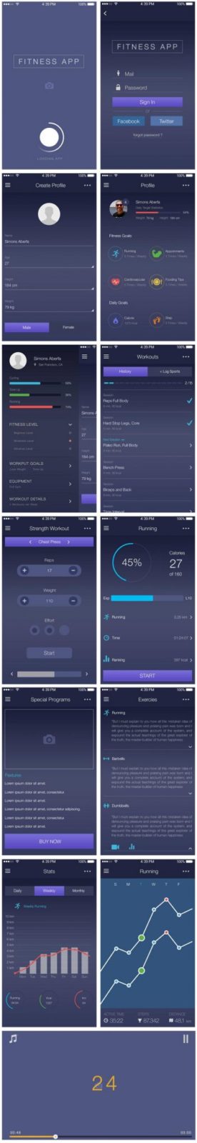 Free Fitness App UI Kit PSD Template