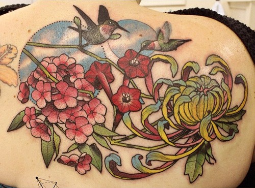 hummingbird and flower tattoo 2