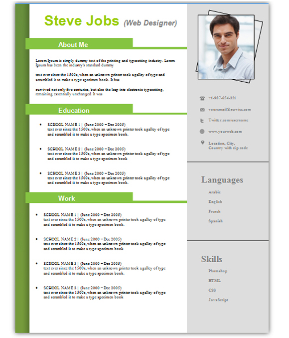 4+ Free Download Resume / Cv Templates For Microsoft Word
