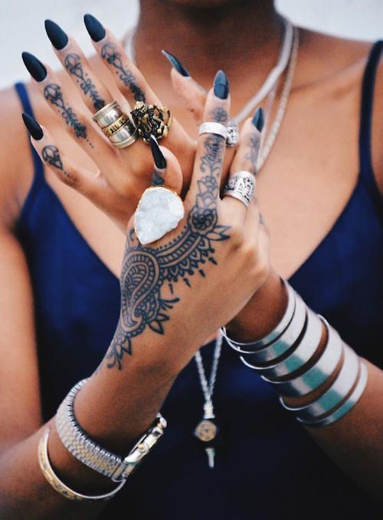 Woman Hand with Black Mehndi Tattoo Stock Image  Image of arabian empty  165130467