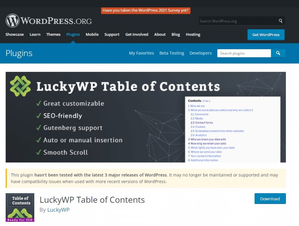 LuckyWP Table of Contents