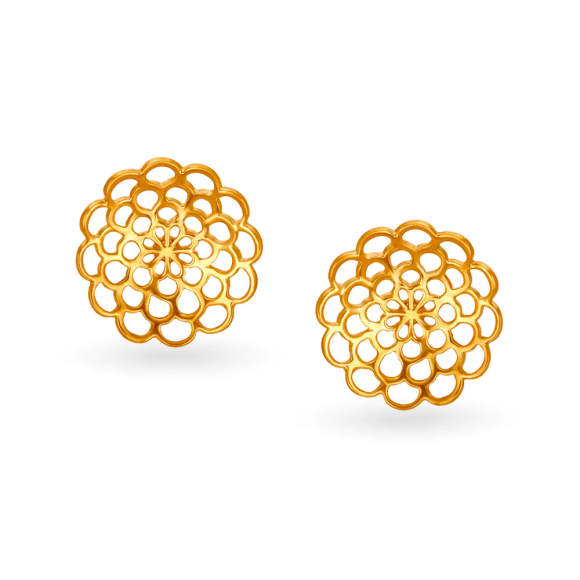 14kt Yellow Gold Stud Earrings with Floral Design